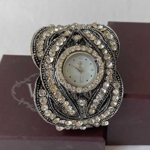 Victorian Trading Company Rhinestone Cuff Watch New in Box Diamond Timepiece - Picture 1 of 11